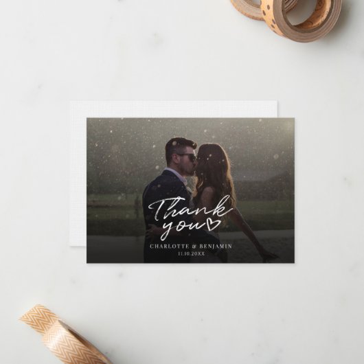 Modernes Script Wedding Foto Vielen Dank Mitteilungskarte (Vorderseite/Rückseite Beispiel)