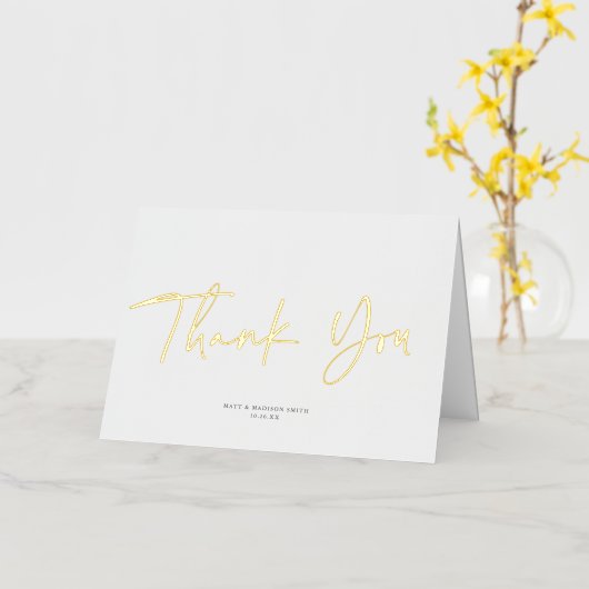 Modernes Script Wedding Gold Foil Danke Karte (Gelbe Blume)