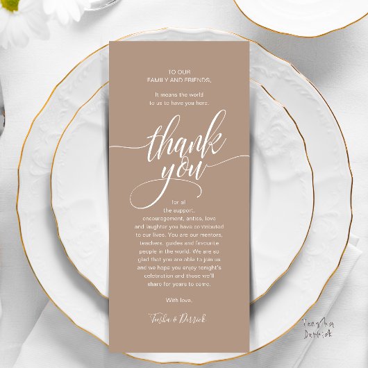 Modernes Script Wedding Guest Dinner Danke Karte
