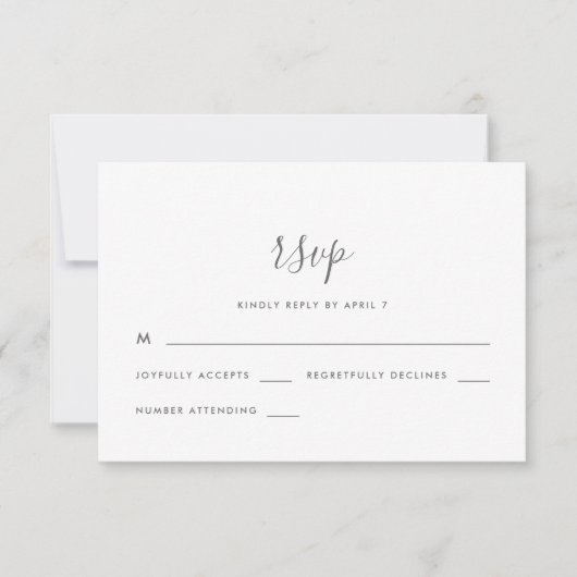 Modernes Script Wedding Rsvp in Blue (Vorderseite)