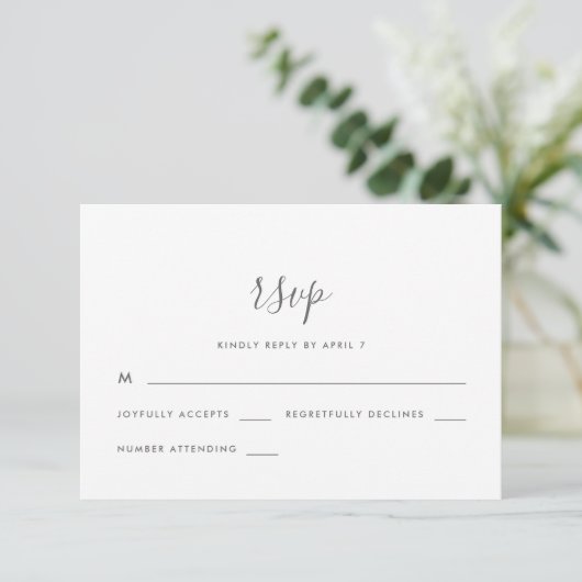 Modernes Script Wedding Rsvp in Blue (Stehend Vorderseite)