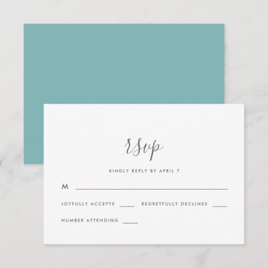 Modernes Script Wedding Rsvp in Blue Karte (Vorne/Hinten)