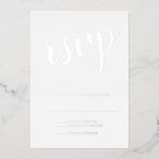 Modernes Script Wedding RSVP Silver Folieneinladung (Vorderseite)
