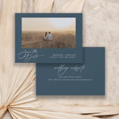 Modernes Script Wedding Website Navy Foto Rettete Save The Date
