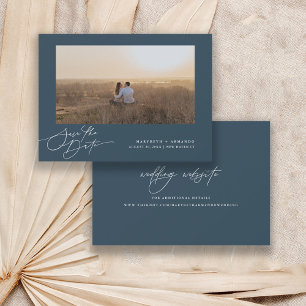 Modernes Script Wedding Website Navy Foto Rettete Save The Date