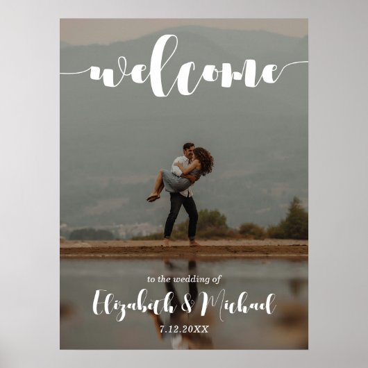 Modernes Script Wedding Welcome Foto Poster (Vorne)