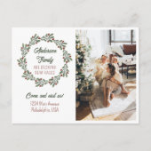 Modernes Script Weihnachtsmann Foto Moving Ankündigungspostkarte (Vorderseite)