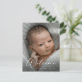 Modernes Script Welcome Baby Foto Birth Vielen Dan Postkarte (Stehend Vorderseite)