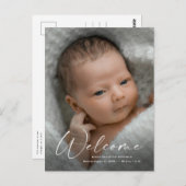 Modernes Script Welcome Baby Foto Birth Vielen Dan Postkarte (Vorne/Hinten)