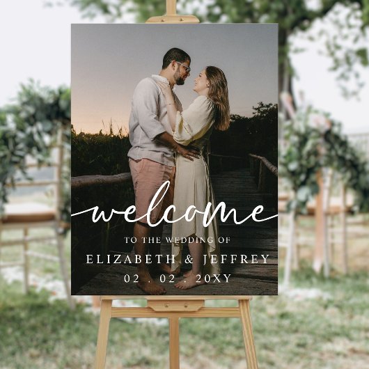 Modernes Script White Foto Wedding Willkommen Acrylschild