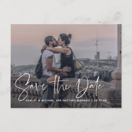 Modernes Script White Overlay Foto Hochzeit Ankündigungspostkarte