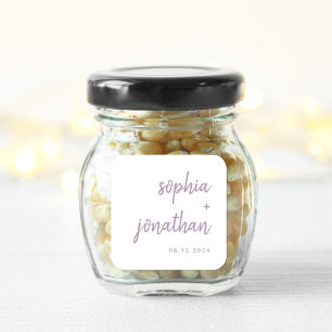 Modernes Script White und Lavendel   Hochzeit Quadratischer Aufkleber