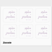 Modernes Script White und Lavendel | Hochzeit Quadratischer Aufkleber (Blatt)