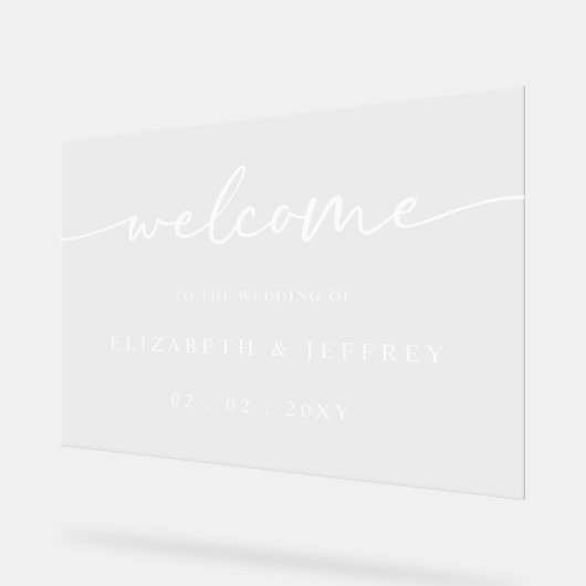 Modernes Script White Wedding Willkommenszeichen Acrylschild (Winkel)