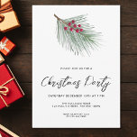 Modernes Script Winter Berries Pine Christmas Part Einladung<br><div class="desc">Mit dieser Festveranstaltung laden Sie Familie und Freunde zu Ihrem Party ein. Es ist mit einer Aquarellkiefer,  roten Beeren und einer stilvollen Schriftzeichen-Typografie dekoriert. Einfach anpassbar. Original Wasserfarbe © Michele Davies.</div>