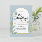 Modernes Sea Glass Aqua Gold Blätter Einladung Hoc (Stehend Vorderseite)