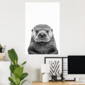 Modernes Sea Otter Portrait Schwarz-weiß Poster (Heimbüro)