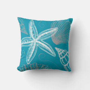 Modernes Seashell Beach House Aqua Blue Starfish Kissen