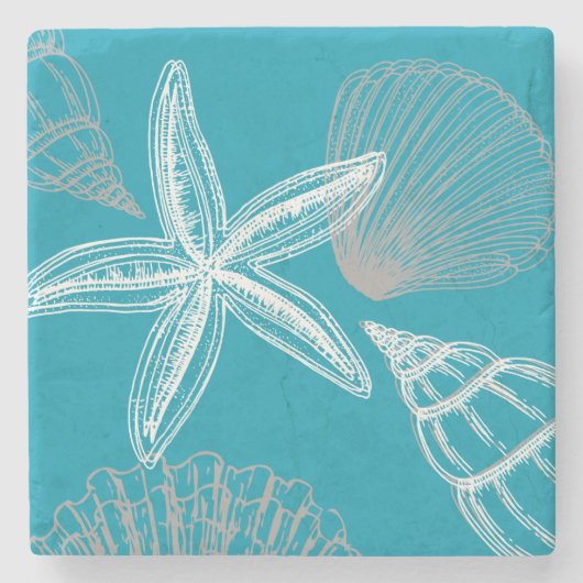 Modernes Seashell Beach House Aqua Blue Starfish Steinuntersetzer (Vorderseite)