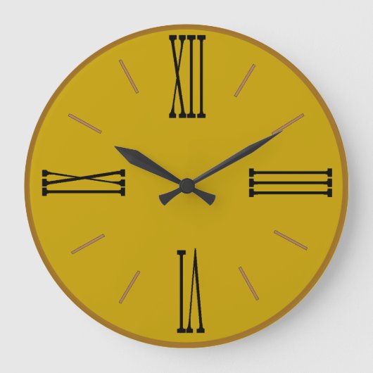 Modernes Senfgelb mit Goldene Trimm Große Wanduhr (Vorderseite)