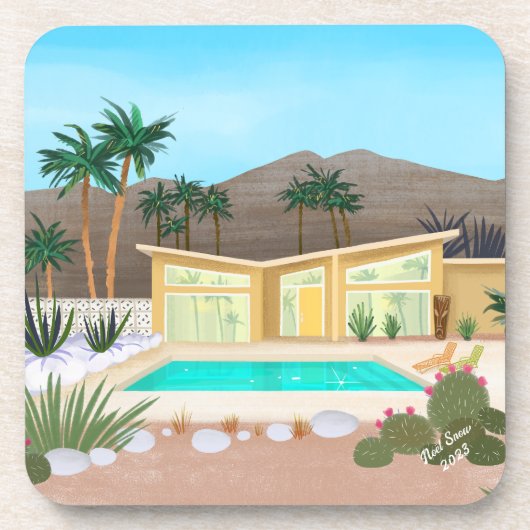 Modernes Set des modernen Poolhauses aus der Mitte Getränkeuntersetzer (Vorderseite)