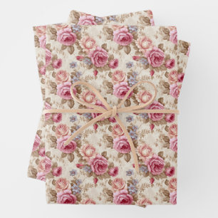 Modernes Shabby Chic magenta Elfenbein Französisch Geschenkpapier Set