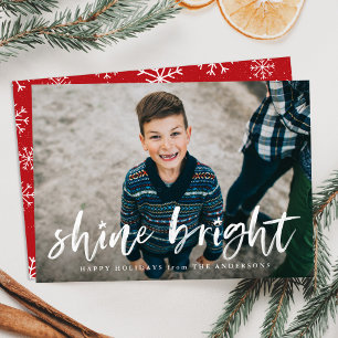 Modernes Shine Bright Script Red Foto Feiertagskarte