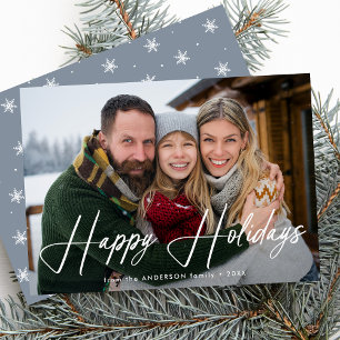 Modernes Signature Script Icy Blue Foto Feiertagskarte