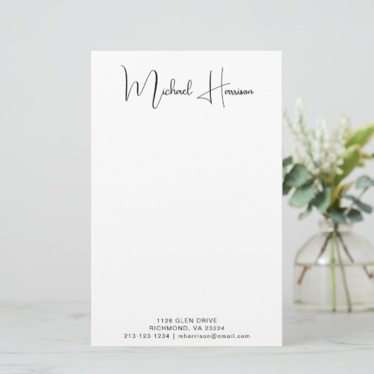 Modernes Signature-Script-Monogramm Personalisiert Briefpapier (Stehend Vorderseite)