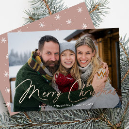 Modernes Signature Script Weihnachten Dusty Rose F Folien Feiertagskarte