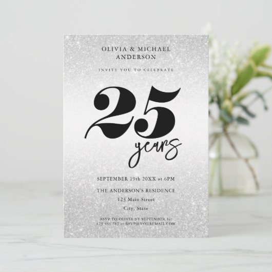 Modernes Silber 25. Hochzeitstag Einladung (Stehend Vorderseite)