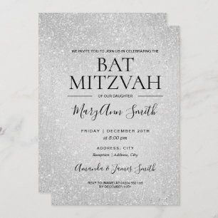 Modernes Silber Bat Mitzvah Imitate Glitzer Paint Einladung
