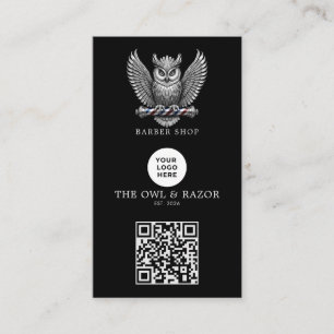 Modernes Silber-Eulen-Friseursalon-Logo Qr Code Visitenkarte