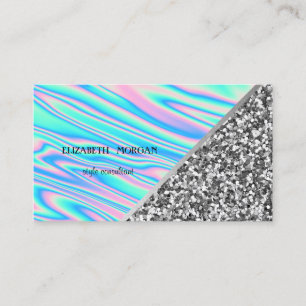 Modernes Silber Glitter, Geometrisch, Holografisch Visitenkarte