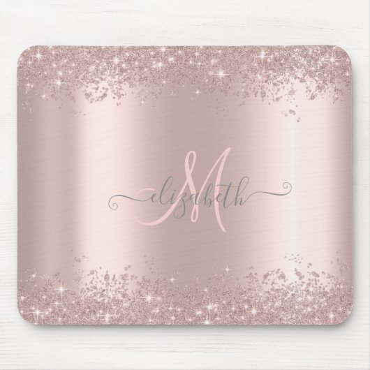 Modernes Silber-Glitzer-Staub-Rose Gold Monogramm Mousepad (Vorne)