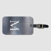 Modernes Silber-Grau-Pinsel-Monogramm Gepäckanhänger (Vorderseite (Horizontal))
