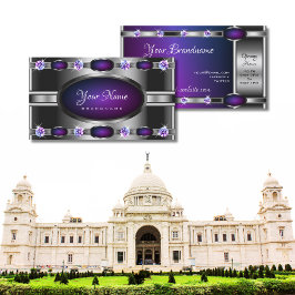 Modernes Silber mit Lila Gradient und Rhinestones Visitenkarte