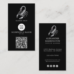 Modernes Silber Skorpion-Barbier-Shop-Logo Qr Code Visitenkarte