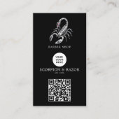 Modernes Silber Skorpion-Barbier-Shop-Logo Qr Code Visitenkarte (Vorderseite)