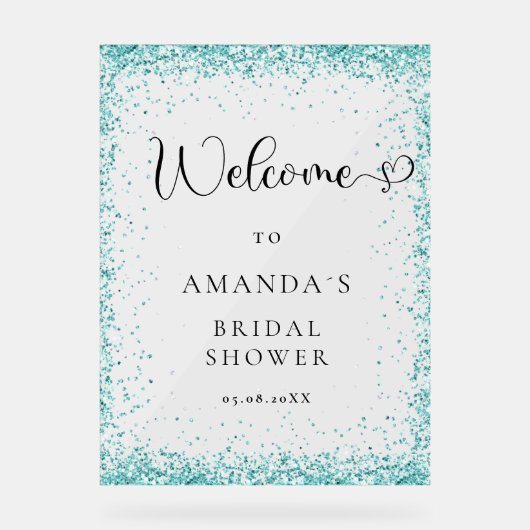 Modernes, silberes, blaues Begrüßungs-Brautparty Acrylschild (Vorderseite)