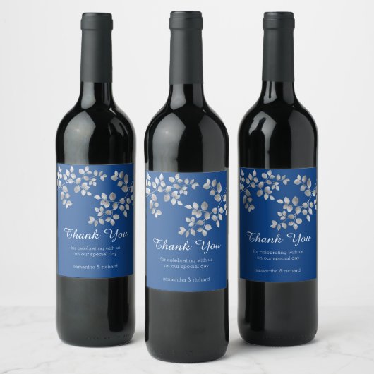 Modernes silberes Blumenweinlabel Weinetikett (Flaschen)