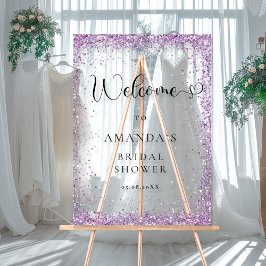 Modernes, silberes und Lila Willkommen Acrylschild