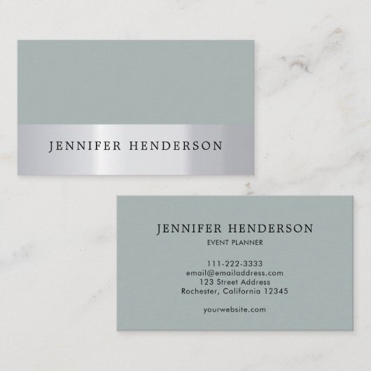 Modernes, silbergestreiftes, staubblaues beruflich visitenkarte (Vorne/Hinten)