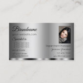 Modernes Silberglamourös mit Logos und Foto Visitenkarte (Rückseite)