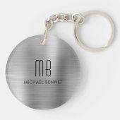 Modernes Silbergrau Mit Monogramm Schlüsselanhänger (Rückseite)