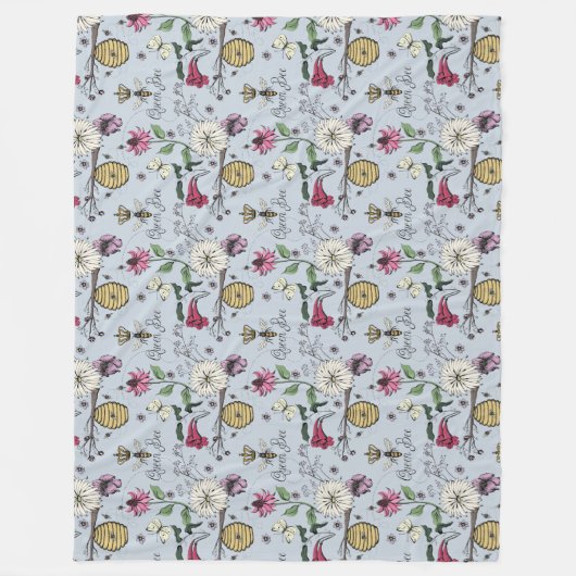 Modernes Silbernebel-Queen-Bee-Blumenmuster Fleecedecke (Vorderseite)