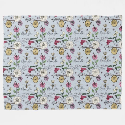 Modernes Silbernebel-Queen-Bee-Blumenmuster Fleecedecke (Vorderseite (Horizontal))