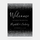 Modernes Silberner Glitzer Schwarze Hochzeit Willk Acrylschild (Vorderseite)