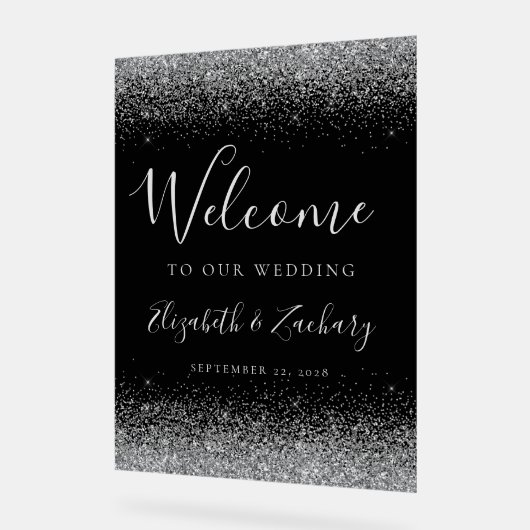 Modernes Silberner Glitzer Schwarze Hochzeit Willk Acrylschild (Winkel)