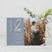 Modernes silbernes Ampere und Foto Save the Date (Stehend Vorderseite)
